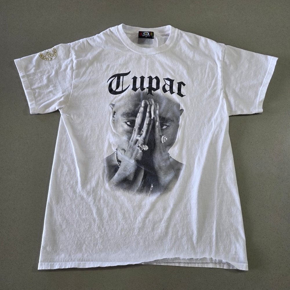 Cross Colours Tupac Shakur Graphic T-Shirt Mens Medium White 2Pac Portrait Tee
